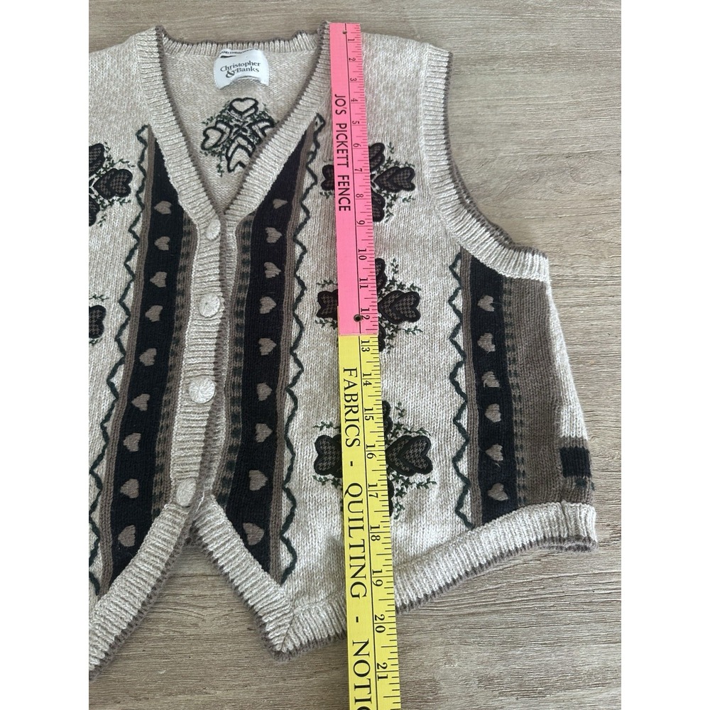 VTG Christopher & Banks Womens Hand Embroidered Sweater Vest Hearts XL Cottage - Picture 6 of 6